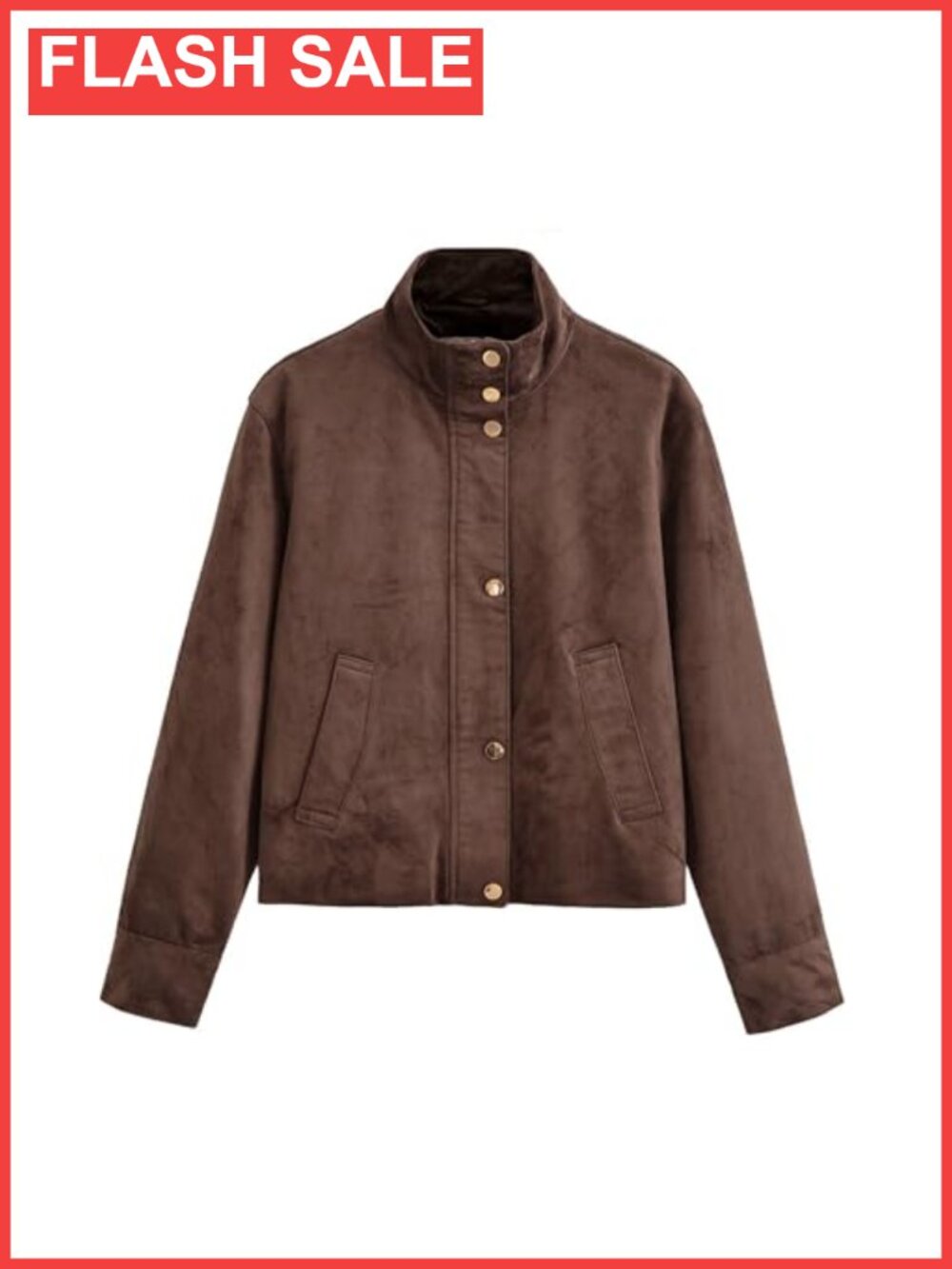 Faux Suede Cropped Utility Jacket Casual High Neck Button Front Coat with